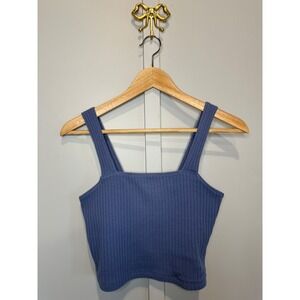 American Eagle Blue Ribbed Knit Square Neck Crop Tank Top Small